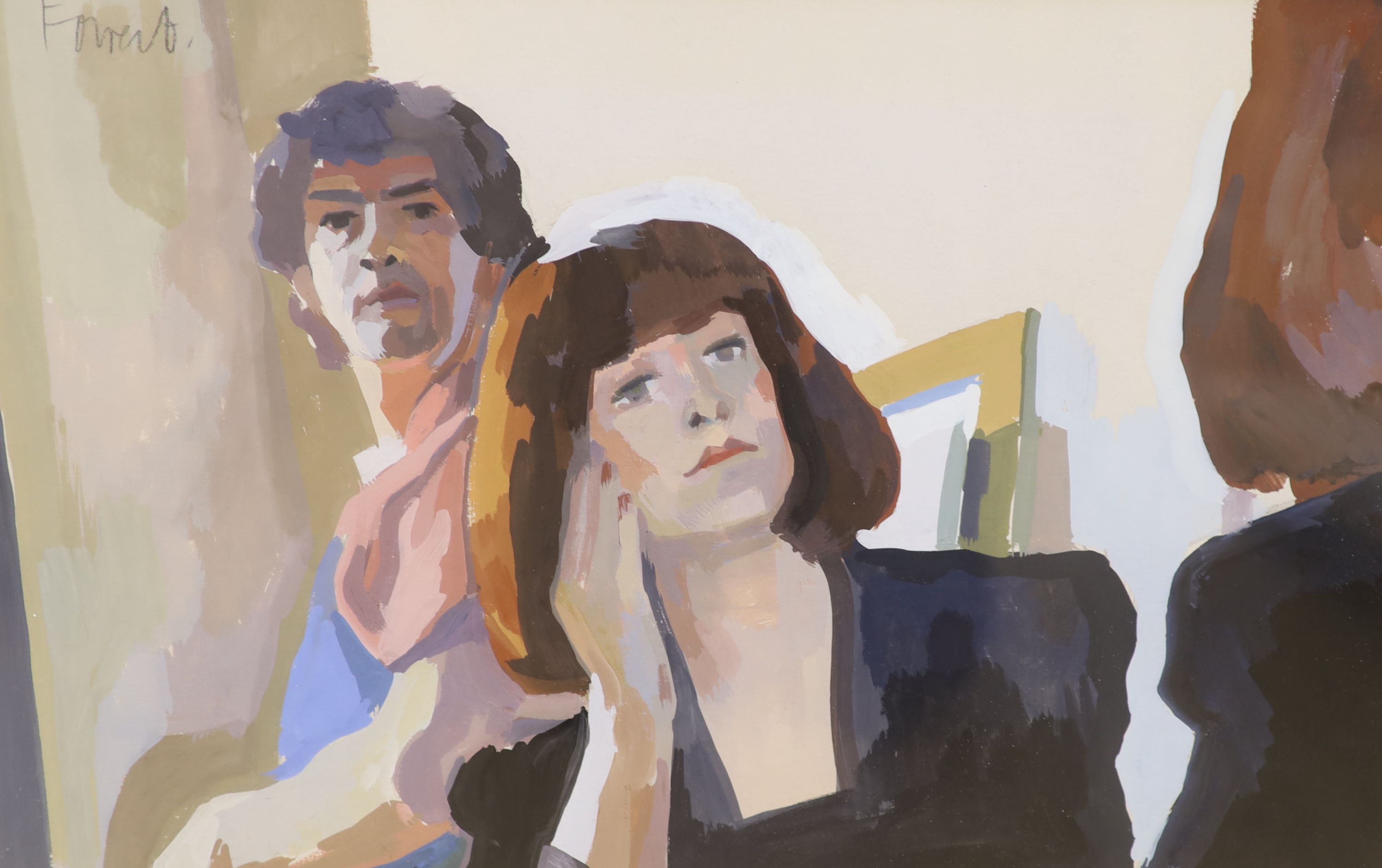 Archie Forrest RGI (1950-), acrylic on board, Two figures, signed, 30 x 47cm